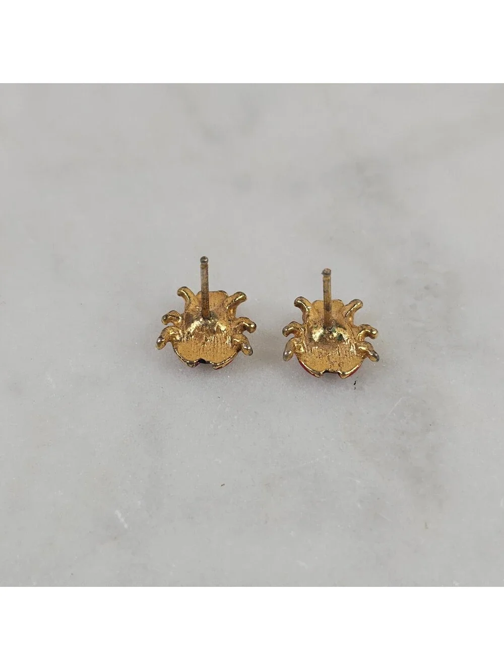 Vintage Ladybug Jewelry Set Brooch Stick Pin Post Earrings Red Enamel